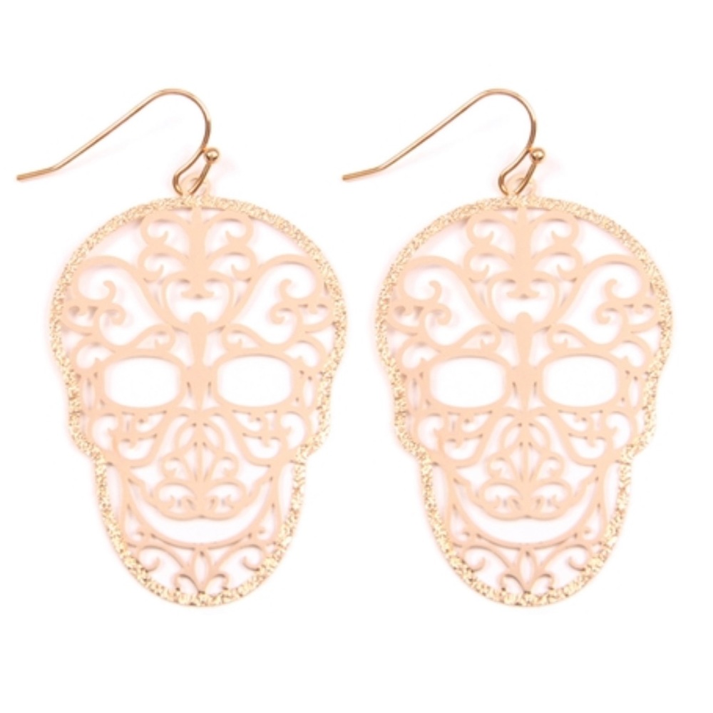 Gold Filigree Skull Earrings